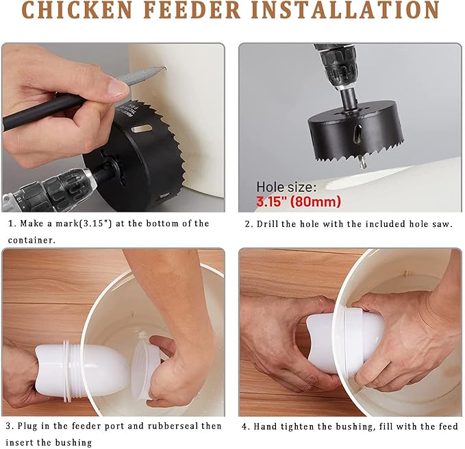 Chicken Feeder Waterproof and Chicken Waterer Cup, 6pcs No Waste Chicken Feeder for Buckets,Barrels,Bins, and 6pcs Chicken Water Cups for Chickens, Birds, Turkeys etc