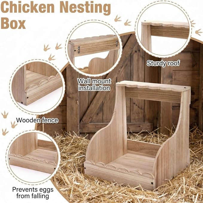 Single Compartment Hens Nesting Box, 14.5 x 13.75 x 13 Inch Wood Chicken Laying Eggs Boxes, Large Heavy Duty Chicken Coop Nest Box Accessories for Duck Birds Poultry, Easy Assembly