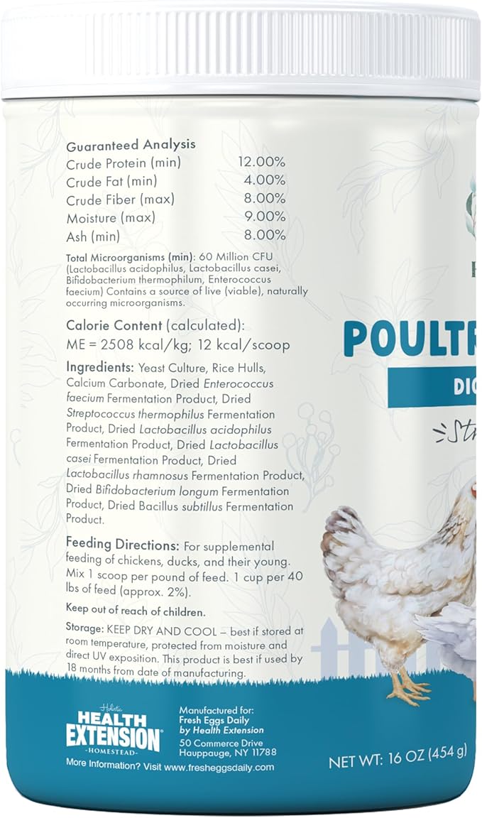 Fresh Eggs Daily Poultry Probiotics Feed Supplement – Natural Digestive & Immune Support for Chickens & Ducks – Enhances Egg Quality & Reduces Odor – 1 lb