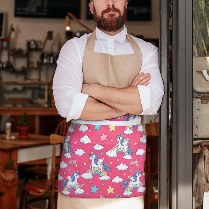 Server Apron with 3 Pockets Waist Waiter Waitress Half Apron Short Aprons