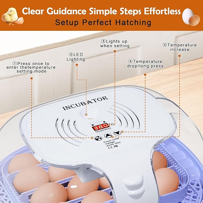 16 Egg Incubator with Automatic Egg Turning and Humidity Control,360 Degree View with Clear Window, Incubators for Hatching Eggs, Chicken, Ducks, Goose, Pigeon, Quail, Parrot