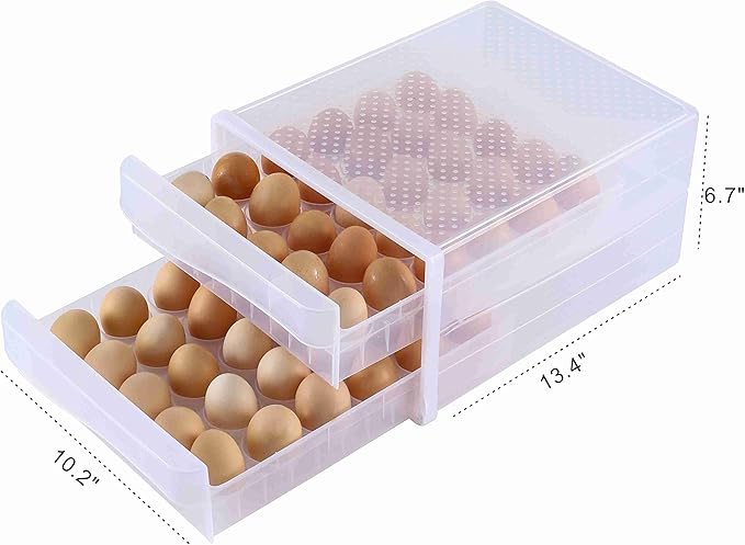 Cq acrylic Egg Container for Refrigerator,2 Tier Holder for Refrigerator organization,Clear Stackable Egg Dispenser, Plastic Egg Storage Bins for Fridge Organizers and Storage