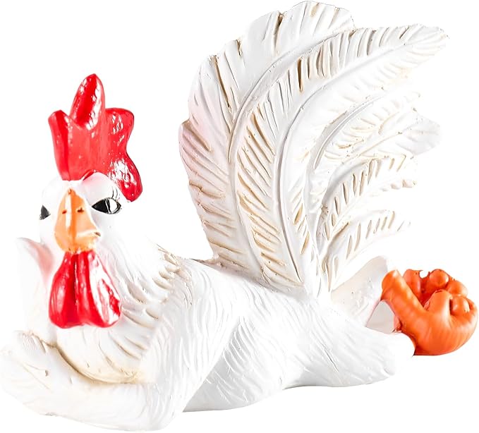 Rooster Statue,Rustic Country Kitchen Decor, Stylish Collectable Painted Chicken Statue,Farm Animal Table Ornament as Housewarming Resin Gifts,Meditation Spoof Rooster
