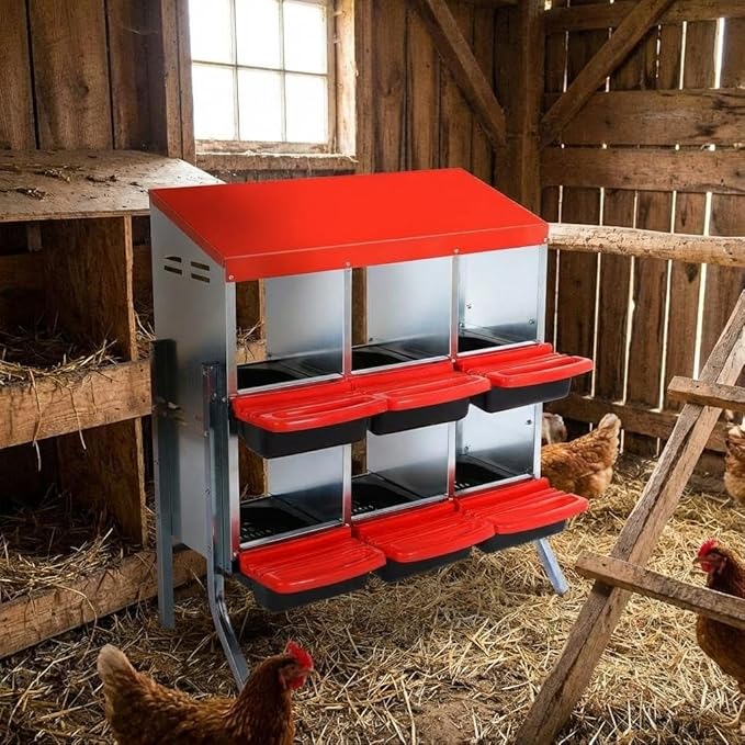 Nesting Boxes for Chickens, Chickens Laying Boxes for Chicken Coop with Legs, 6 Compartments Chicken Nesting Boxes with Removable Tray, Easy Cleaning, for Hens Outdoor Chicken Coop Farm Yard, Red