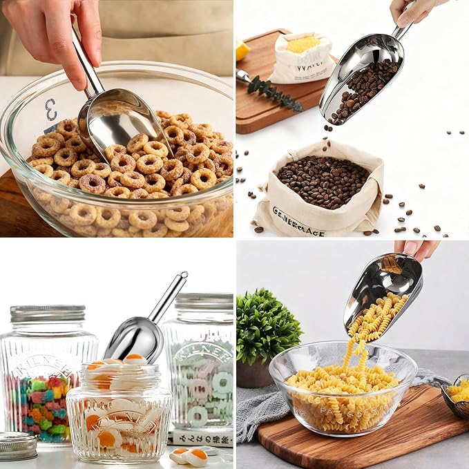12 oz Ice Scoop for Freezer, Kitchen Ice Scooper for Ice Machine, Stainless Steel Food Scoop for Ice Bucket, Ideal for Bar, Parties, Cookie Flour Pet Dog