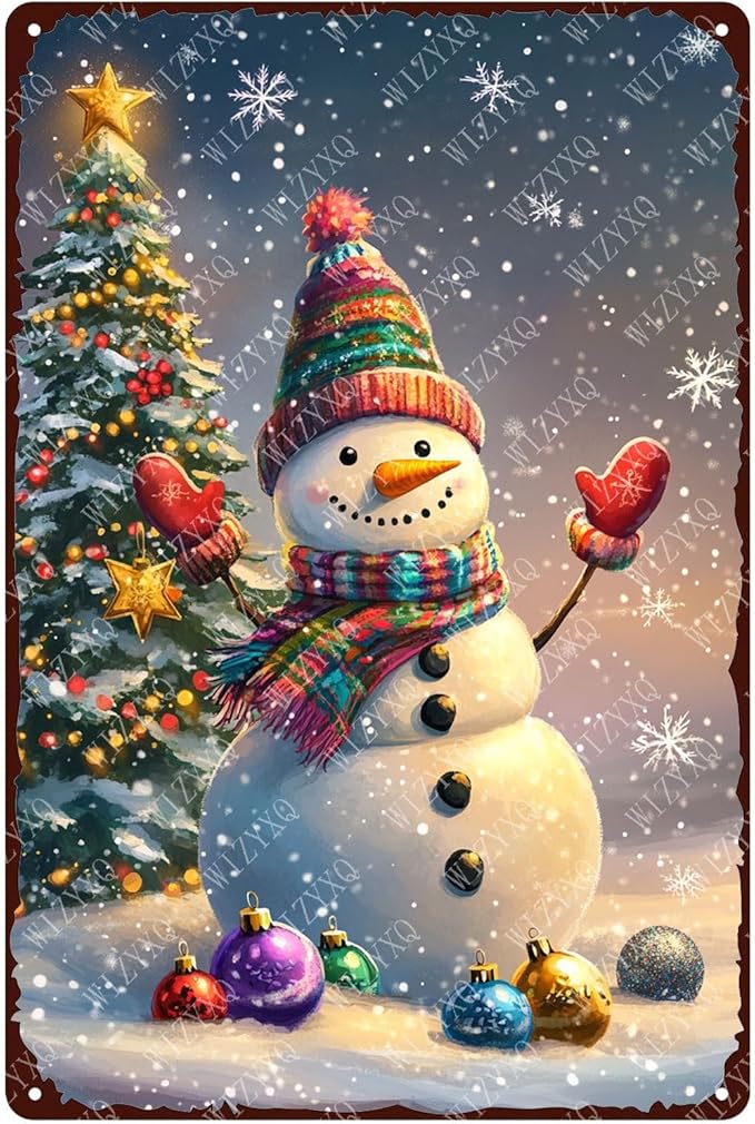 Snowman Sign Winter Metal Tin Sign Funny Aluminum Sign Wall Decor for Farmhouse Home Outside Outdoor 12×8 Inch