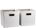 PRANDOM Leather Foldable Cube Storage Bins 11x11 inch [2-Pack] Fabric Storage Baskets Cubes Drawer with Cotton Handles Organizer for Shelves Nursery Closet Bedroom Clothes White