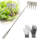 Weed Puller Tool, 2026 Portable Manual Weeding Tools Gardening, 5 Teeth Head Stainless Steel Hand Garden Weeding Rake, Weed Remover Tool for Gardening Backyard Yard Farm Planting Weeding