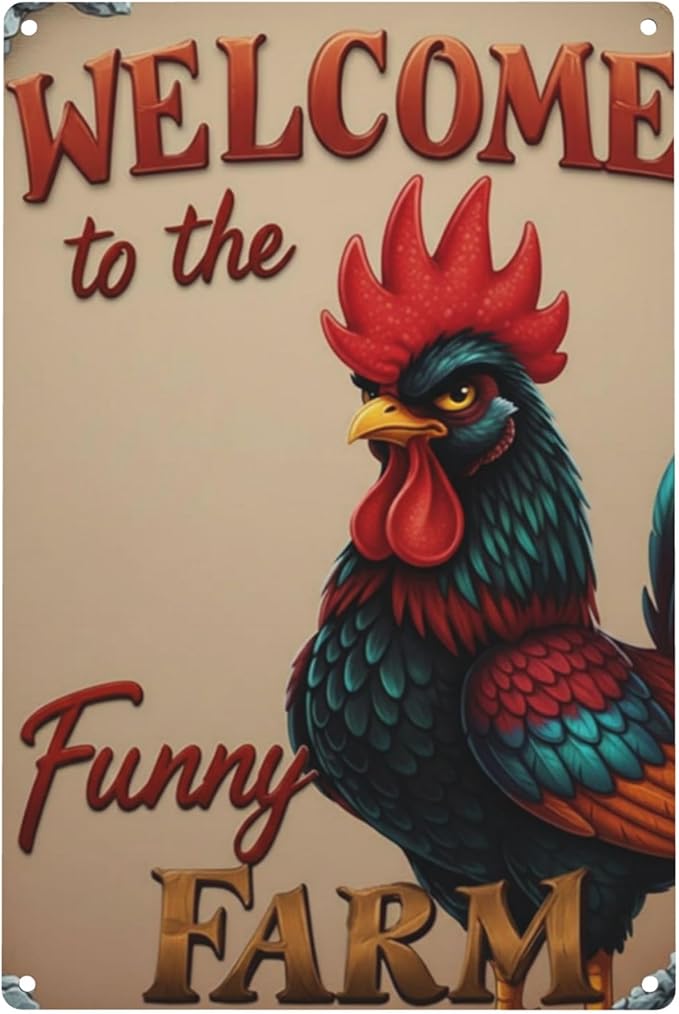 Welcome to The Funny Farm Aluminum Sign Humorous Chicken Coop Sign Rustic Farmhouse Welcome Sign for Backyard Flock 8x12 Inches Outdoor Metal Decor Style-01