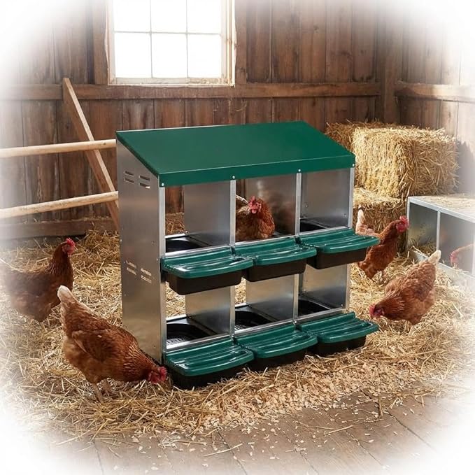 Wall-Mountable Galvanized Steel Chicken Nesting Boxes, 6/8Hole Metal Laying Box with Ventilated Design, Roll Away Egg Collection Tray, Weatherproof Hen Roosting Boxes for Coop