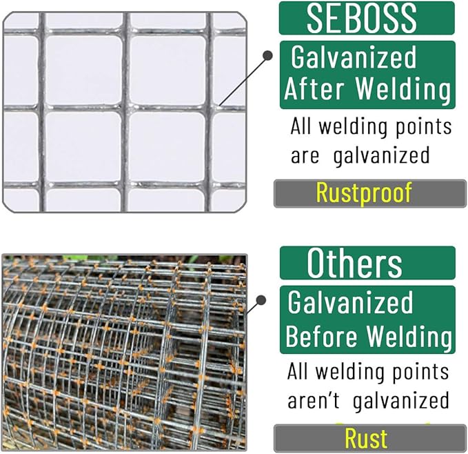 SEBOSS Hareware Cloth 1/2 inch 60 x 100 Ft 19-Gauge, Hot-dip Galvanized After Welding, Chicken Wire Fencing, Gopher Wire, Wire Mesh Roll, Wire Cloth, and Long-Lasting Wire Fencing Use