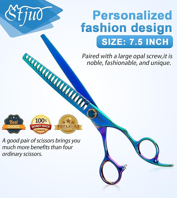 7.5'' Dog Chunker Scissors for Grooming 440C Stainless Steel Green Professional Pet Trimming Scissors Sharp Blades Cutting for Dogs and Cats Shears