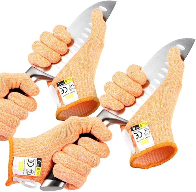 Glove Station Ultra Durable Series Cut Resistant Gloves - Cutting Gloves for Chefs, BBQ and Cooking - Level 5 Protection, Food Grade Safe Cut - Orange, Small Size [2-Pack]