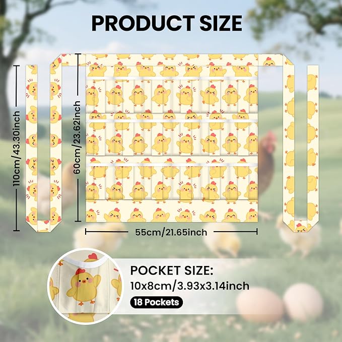 CUTHOLLOW Egg Collecting Apron for Adlut, Housewife, 18 Deep Pockets Hen Egg Gathering Holding Apron with Elastic Closures