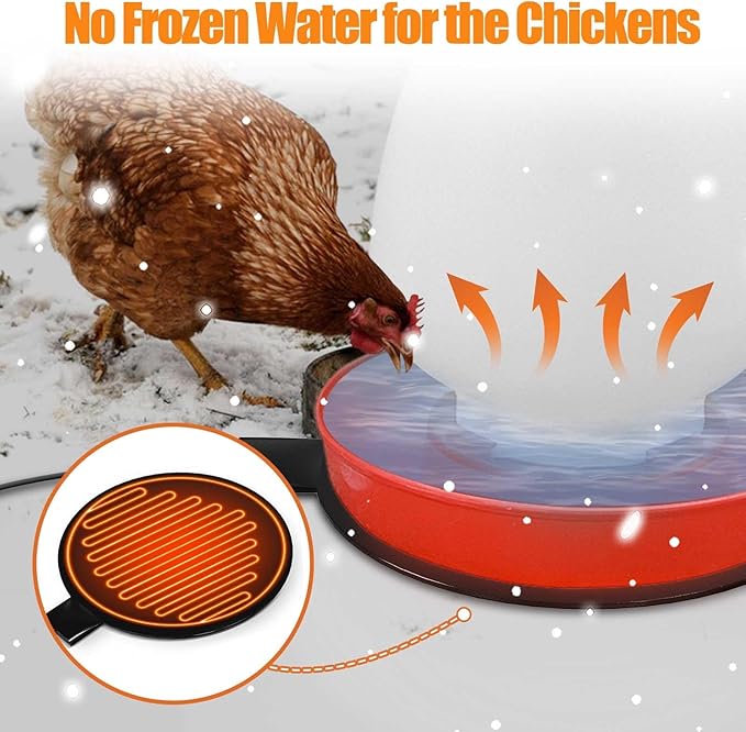 Heated Chicken Waterer Base, 6" Energy Saving Poultry Water Heater for Winter - Prevents Freezing for 1 to 5 Gallon Buckets, for Ducks, Geese, Turkeys, Chickens,2 PCS