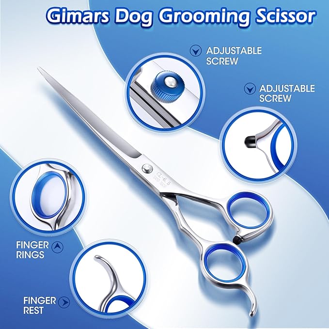 Gimars Professional 5 in 1 Grooming Scissors for Dogs 4CR, Heavy Duty Titanium Coated Straight, Thinning Shears and Comb