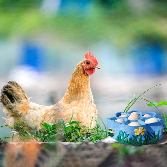 Egg Collecting Basket for Fresh Eggs Gathering Basket with 7 Pouches Egg Bags holder for Chicken Hense Duck Goose Eggs Housewife Farmhouse Kitchen Home Garden (Blue)