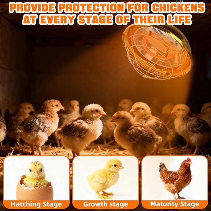FHTONGE Waterproof Explosionproof Chicken Coop Heater Lamp 150W/300W Adjustable, Aluminum Chick Brooder Heating Light, Hanging Halogen Heated Lamp for Reptile Outdoor Rabbit Dog Cat Whelping Box