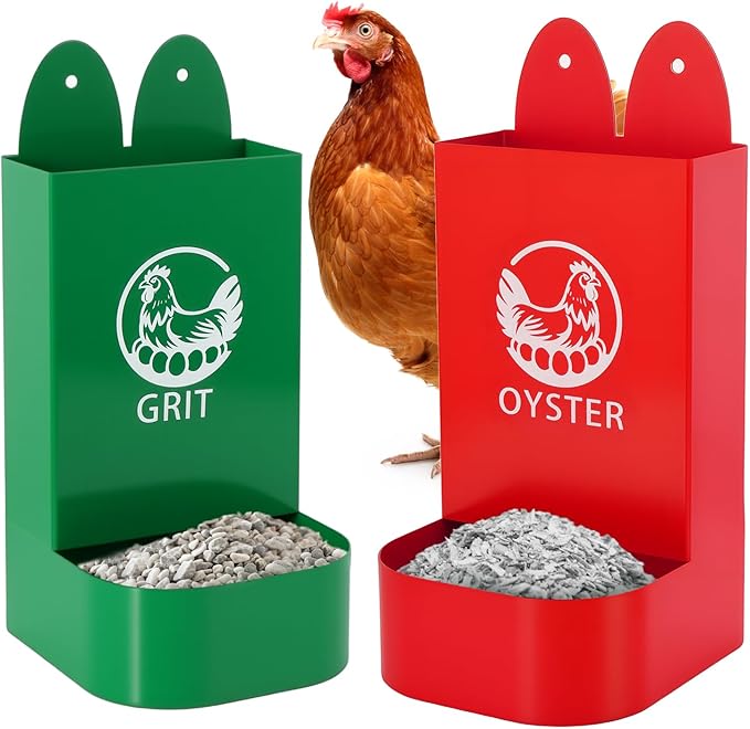 2Pack Chicken Grit and Oyster Shell Feeder for Hens – US Patent Pending – Heavy-Duty Metal Chicken Feeder with Rounded Edges – Chicken Coop Accessories Improve Eggshell Quality and Hen Health