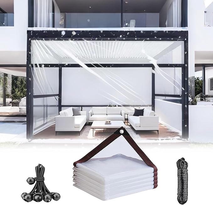 Clear Vinyl Tarps with Grommets 8 x 19FT Heavy-Duty Waterproof Covers for Garden Protection, Patio Enclosures, Greenhouse Applications Chicken Coop & Outdoor Plant Protection