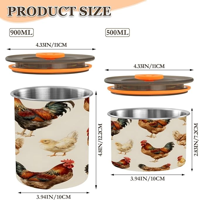 Farmhouse Roosters Coffee Canister 17oz Stainless Steel Airtight Food Storage Container with Lid for Beans/Cereal Preserval