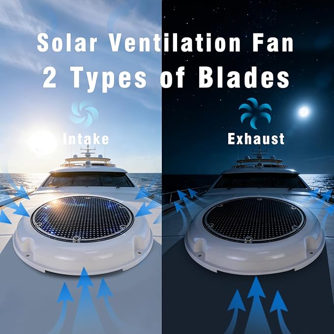 RV Roof Vent Fan, Solar Vent Fan - Upgraded 1440 CFH Powerful Ventilation, IP65 Waterproof Quiet with Insect Screen, for Boat Cabin, Camper, Roof, Greenhouse, Indoor Ventilation Systems