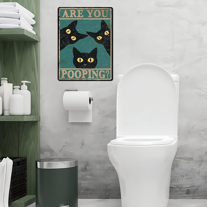 Black Cat Vintage Tin Sign Are You Pooping Metal Tin Sign for Bathroom Decor Poster 12 * 16inch