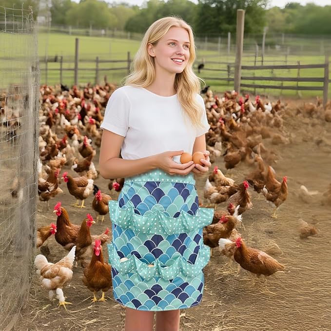 Egg Apron, Egg Collecting Apron with 12 Pockets for Fresh Eggs - Gathering Eggs from Chickens, Ducks, and Geese
