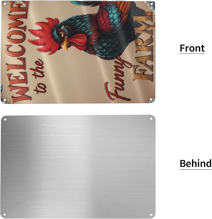 Welcome to The Funny Farm Aluminum Sign Humorous Chicken Coop Sign Rustic Farmhouse Welcome Sign for Backyard Flock 8x12 Inches Outdoor Metal Decor Style-01