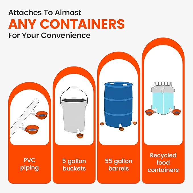 Chicken Waterer Cups, 6 Pack Automatic Chickens Water Cups for Poultry Orange
