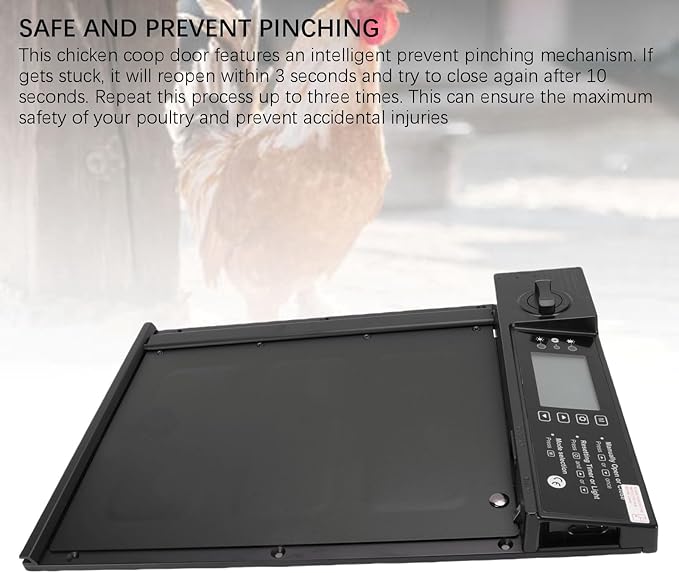 Automatic Chicken Coop Door, Solar Powered Electric Chicken Door with Remote Control, Light Sensor, Reminder Timer, Anti Pinch, Rechargeable, Aluminum Alloy