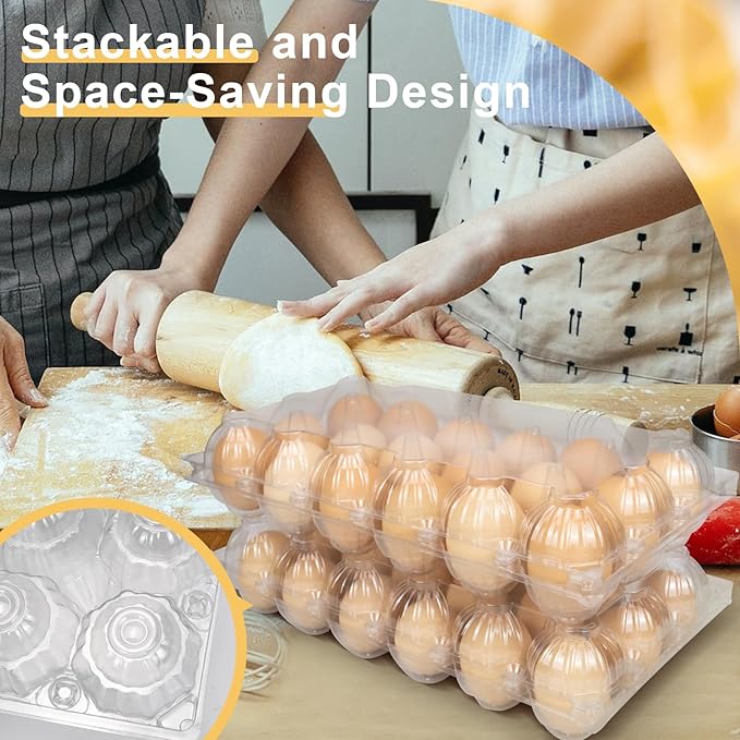 40-Pack Egg Cartons (18 Count) - Clear Plastic Egg Holder for Fresh Chicken Eggs - Reusable 3x6 Gird Egg Container with Secure Snap for Farmers Market & Transport - Fits Small to Large Eggs