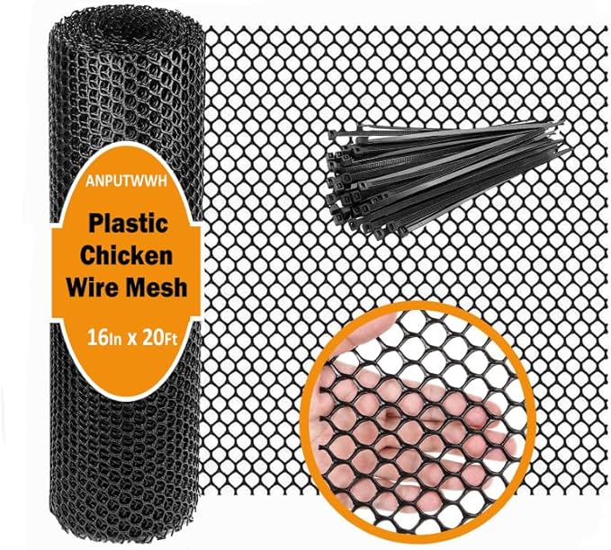 Upgraded Plastic Chicken Wire Fence Mesh(16INx20FT) - Black/Green/White Colors 0.3" Openings,for Garden Net, Poultry Fencing, Chicken Wire Frame,Animal Cage Fence,Floral Netting (Black)