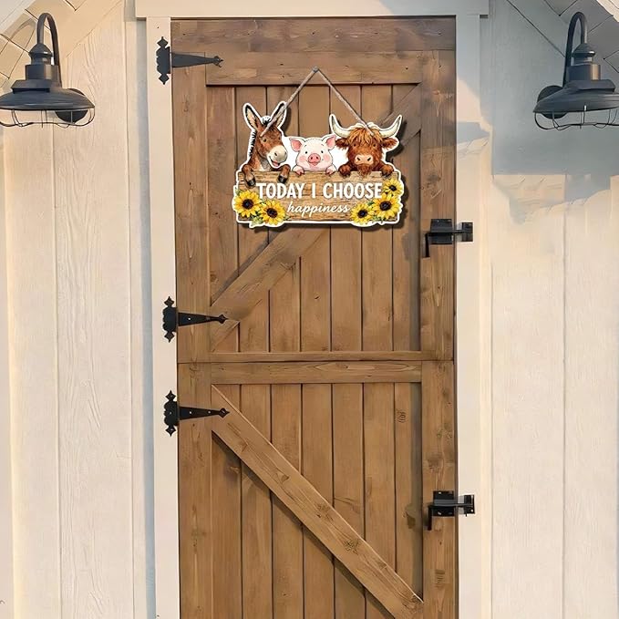 Farmhouse Decor Inspirational Wall Art, Animal-shaped wooden Decor, Today I Choose Happiness Hanging Plaque for Country Home, Suitable for Front Doors, Porches, And Rural Houses 11.8x8 Inches