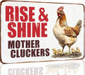 Vintage Chicken Decor Sign Rise And Shine Mother Cluckers for Home Chicken Coop Farm Fence Kitchen Bathroom Wall Decor 12x8 Inch