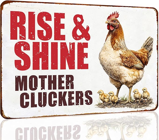 Vintage Chicken Decor Sign Rise And Shine Mother Cluckers for Home Chicken Coop Farm Fence Kitchen Bathroom Wall Decor 12x8 Inch
