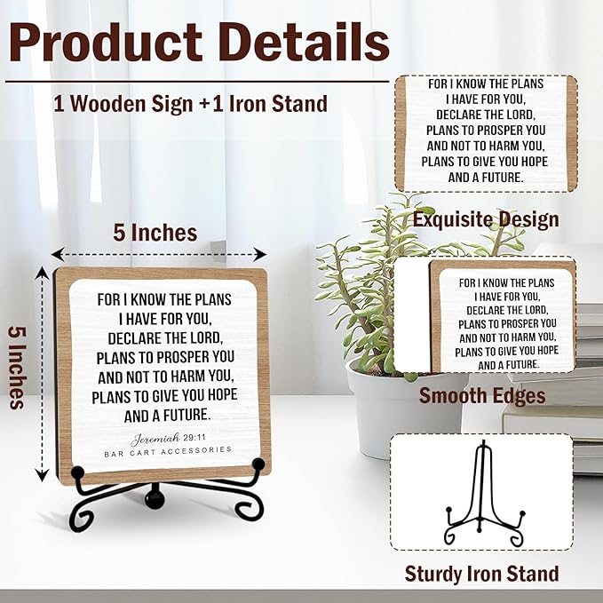 Religious Gifts for Women, 5 Inch Rustic Bible Verse Decor, Inspirational Wooden Plaques for Home Office, For I Know the Plans I Have For You Sign - A12