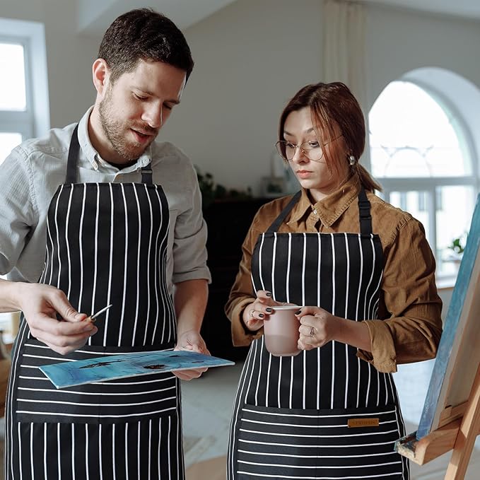 ATROPOS 2 Pieces Aprons for Women with Pockets, Aprons for Men, Womens Kitchen Apron, Cooking Apron Adjustable Bib Chef Apron(Unisex)