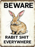 Easter bunny Tin Sign Retro Fun Metal Sign BEWARE RABBIT SHIT EVERYWHERE for Home Living Room Garden Yard Outdoor Wall 12X16Inch
