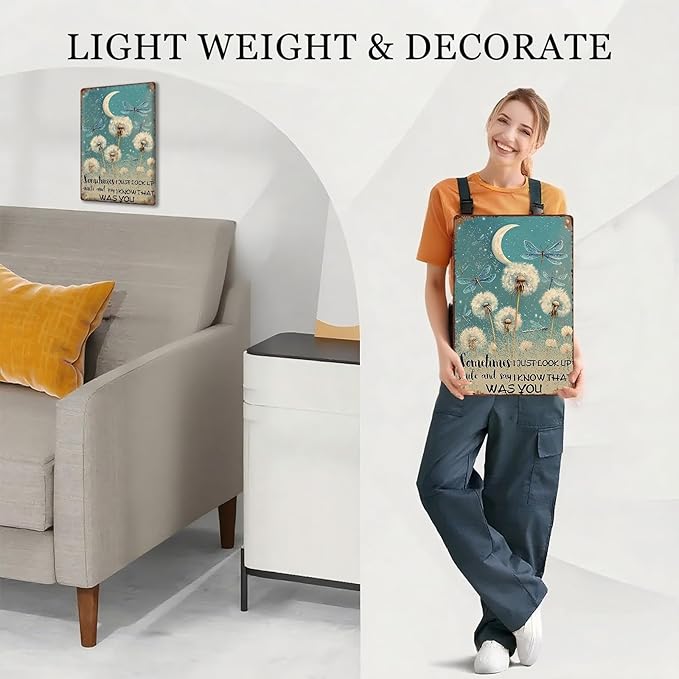 Dandelion Dragonfly Vintage Tin Sign Just Look Up Smile Say I Know That Was You Inspiring Vintage Tin Sign Wall Art Decor for Home Living Room Bedroom Office Cafe And Pub Decoration 8X12Inch