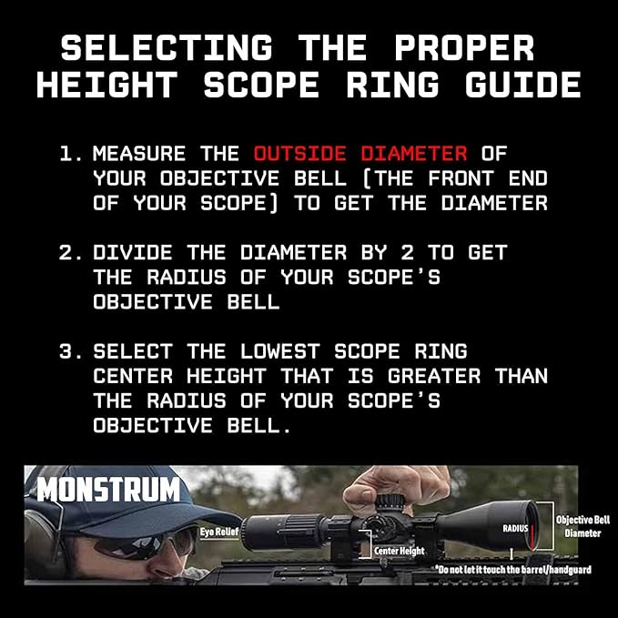 Monstrum Predator High Performance 7075 Aluminum Scope Rings | Picatinny Base | 30 mm | Low Profile