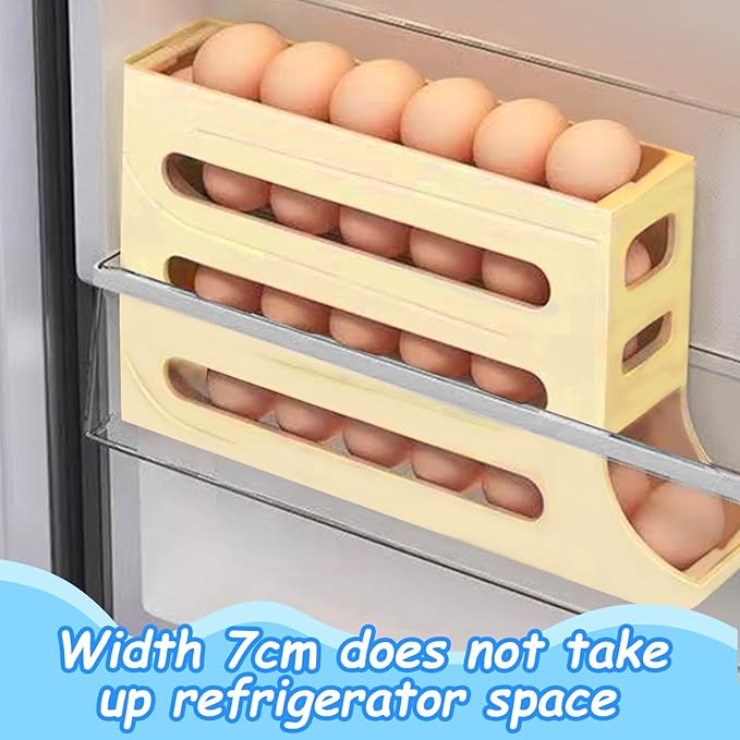 Egg Holder for Fridge, 4 Tiers Dispenser, 30 Egg Container Refrigerator, Large Capacity Organizer Automatic Fridge Rolling Egg Container for Pantry Countertop (Beige)