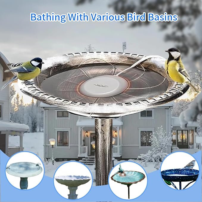 Bird Bath Heater for Outdoors in Winter, 80w Birdbath Heaters for Outdoor Bird Bath Deicer with Thermostatically Control, Heated Bird Bath Water Heater for Bird Chicken Livestock, With 10ft Cord