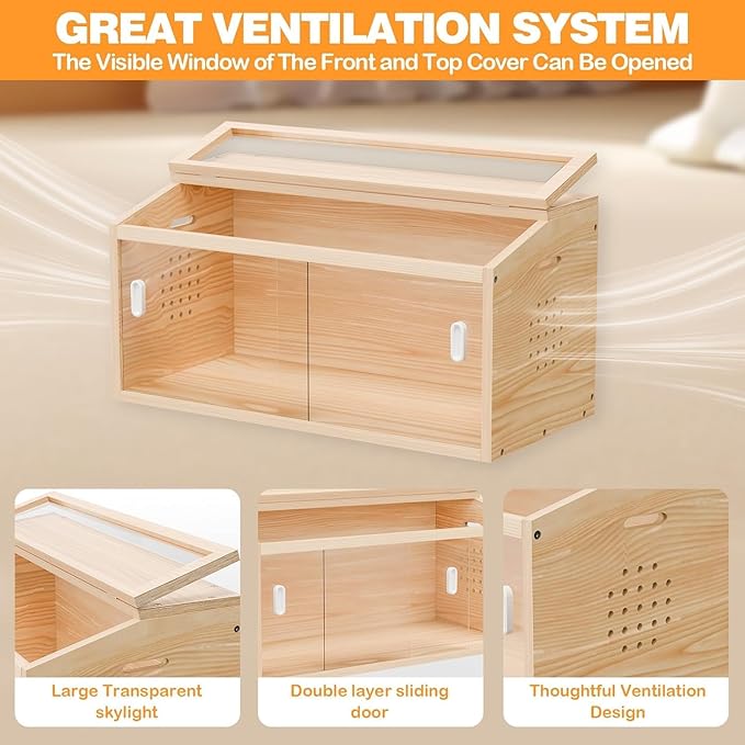 Brooder Box for Chicks(32x16x16 Inches) with Heating Plate Brooder Heater for Chick Brooder with Sliding Door Indoor Accommodates Up to 15 Chicks - Ideal for Chickens Ducks Quails Hamsters(Wooden)