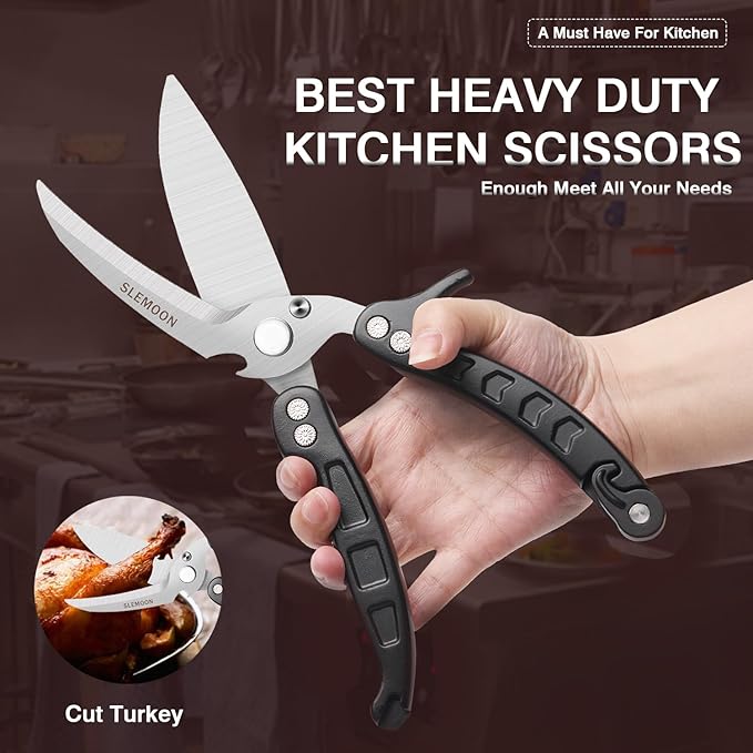 Heavy Duty Poultry Shears for Chicken Meat, Multipurpose Kitchen Scissors for Food, Herb Scissors With 5 Blades and Cleaning Comb, Cool Gadgets Tools 2024 Green, 2pcs Set, Black