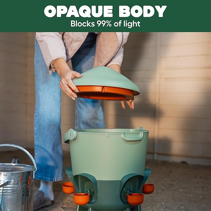 Omlet Insulated Chicken Waterer, 3 Gallon | Stay-Clean Automatic Water Dispenser for Chickens | BPA-Free | Anti-Roost Domed Lid | Includes 5 Cups & Nipples | Sage Green