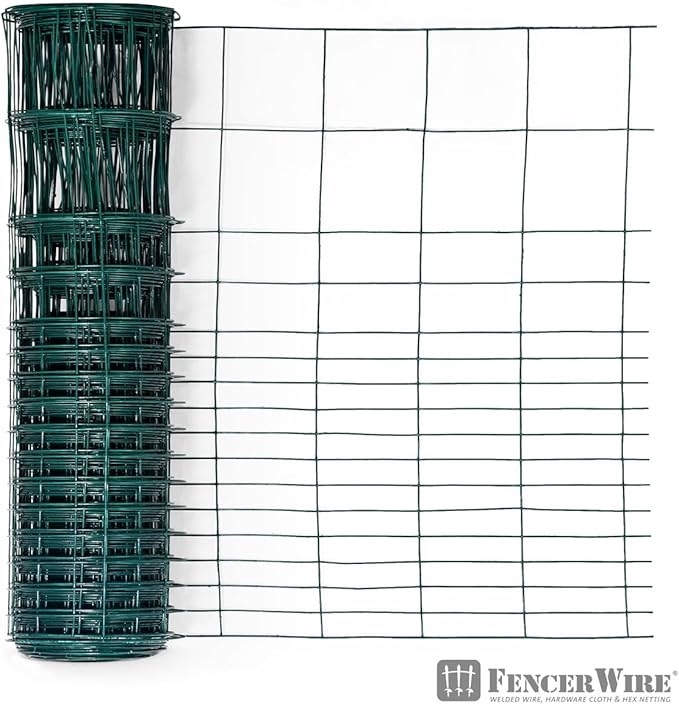 Fencer Wire 16 Gauge Green Vinyl Coated Rabbit Guard Fence, Poultry Fencing Wire Roll for Garden Yard Vegetable Plant, Protecting Against Rabbits, and Other Small Animals Damage (24 in. x 50 ft.)
