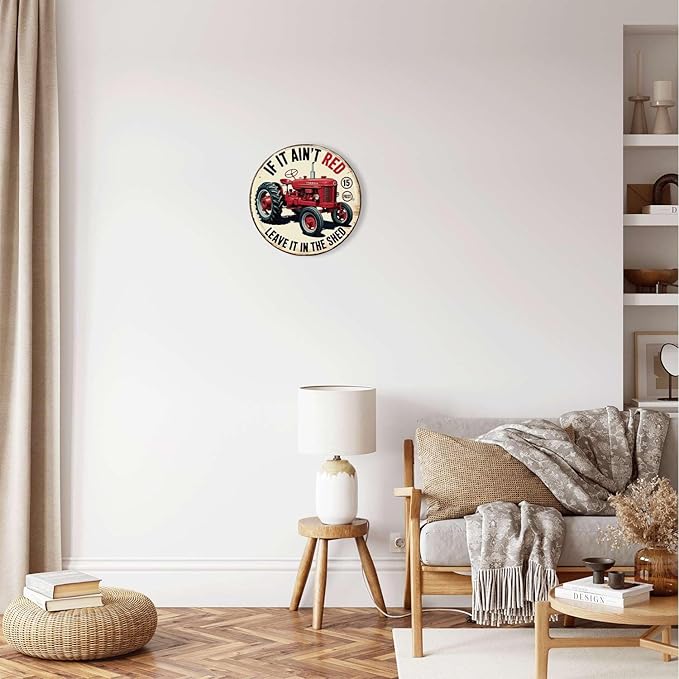 Tractor tin sign, Vintage Farm Vehicle metal sign Print Aesthetic Room Decoration for Home Bedroom Bar Cafe Garden and Outdoor Round Wall Decor (12 inch)