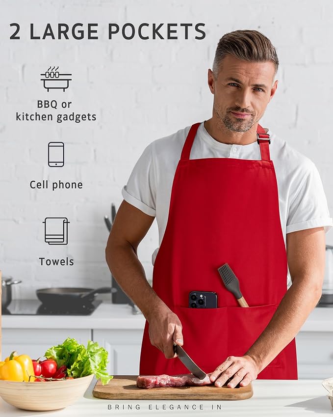 Syntus Adjustable Bib Apron with 2 Pockets Cooking Kitchen Aprons for Women Men Chef