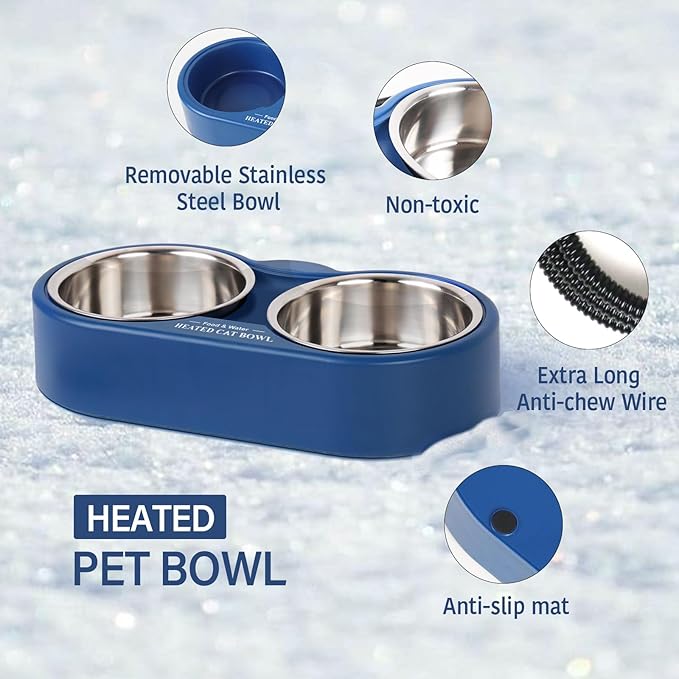 Heated Water Bowl for Outdoor Cats, 2 Thermal Stainless Steel Heated Cat Bowl for Outside, Ice Free & BPA Free Heated Pet Bowl for Small Animals Squirrel Rabbits Chickens Bird Bath in Winter